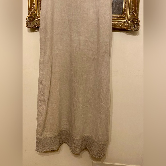 FLAX 100% Linen Long Dress w Textured Linen Panel - Picture 3 of 9